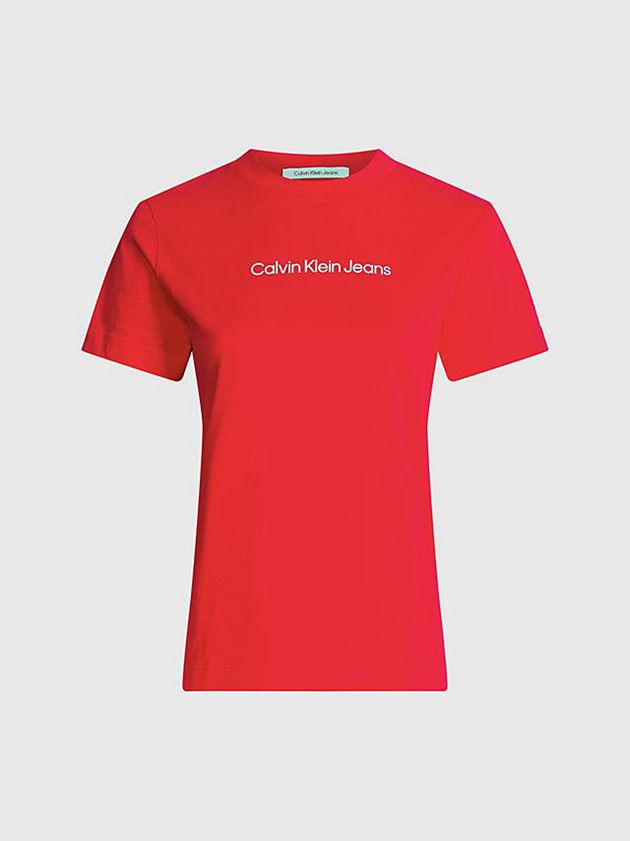 Red Calvin Klein Organic Cotton Logo Women T-Shirt | RMCU-41765