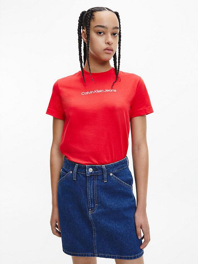 Red Calvin Klein Organic Cotton Logo Women T-Shirt | RMCU-41765