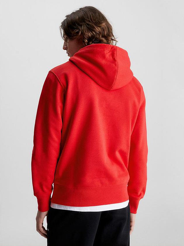 Red Calvin Klein Organic Cotton Monogram Men Hoodie | TASZ-67138
