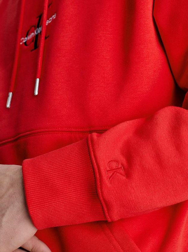 Red Calvin Klein Organic Cotton Monogram Men Hoodie | TASZ-67138