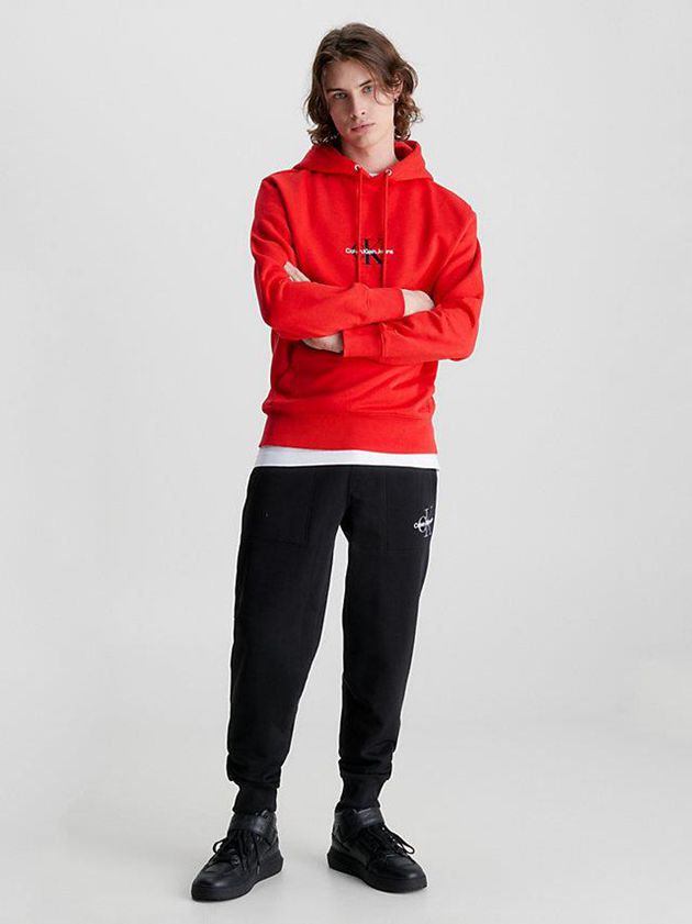 Red Calvin Klein Organic Cotton Monogram Men Hoodie | TASZ-67138