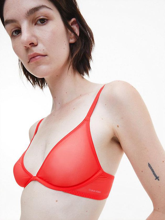 Red Calvin Klein Plunge - Sheer Marquisette Women Bra | ZHTJ-46231