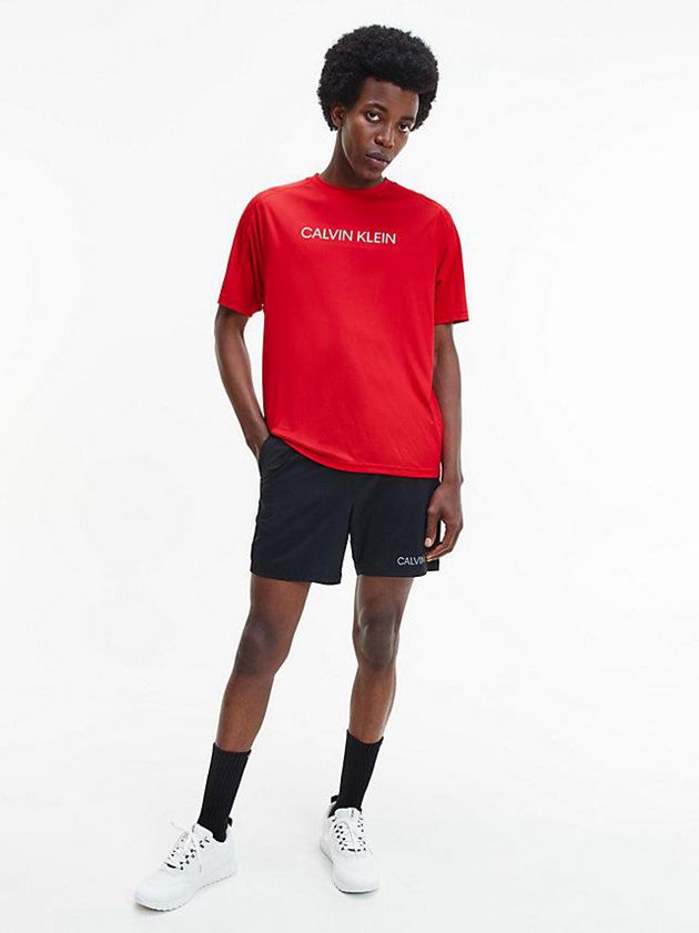 Red Calvin Klein Recycled Polyester Logo Gym Men T-Shirt | LRAI-38259