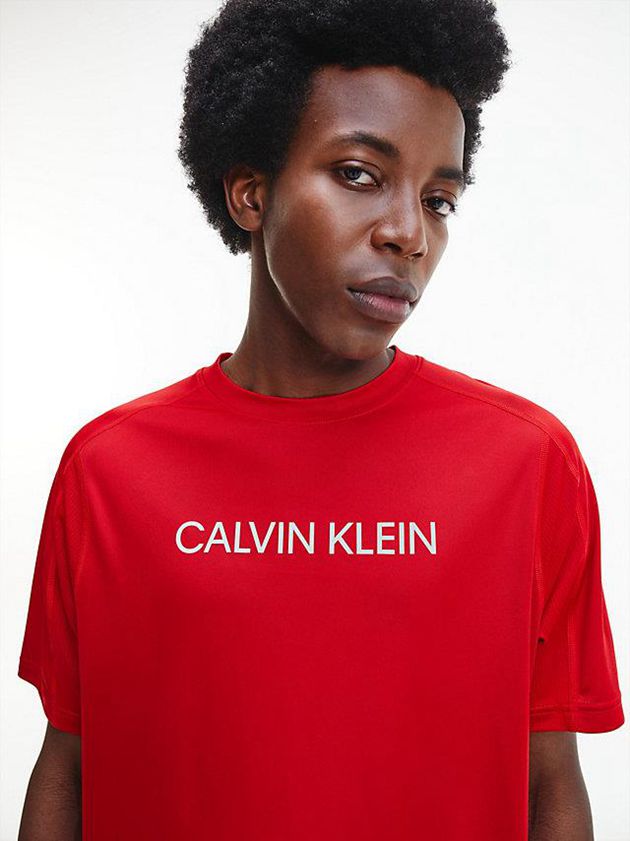 Red Calvin Klein Recycled Polyester Logo Gym Men T-Shirt | LRAI-38259