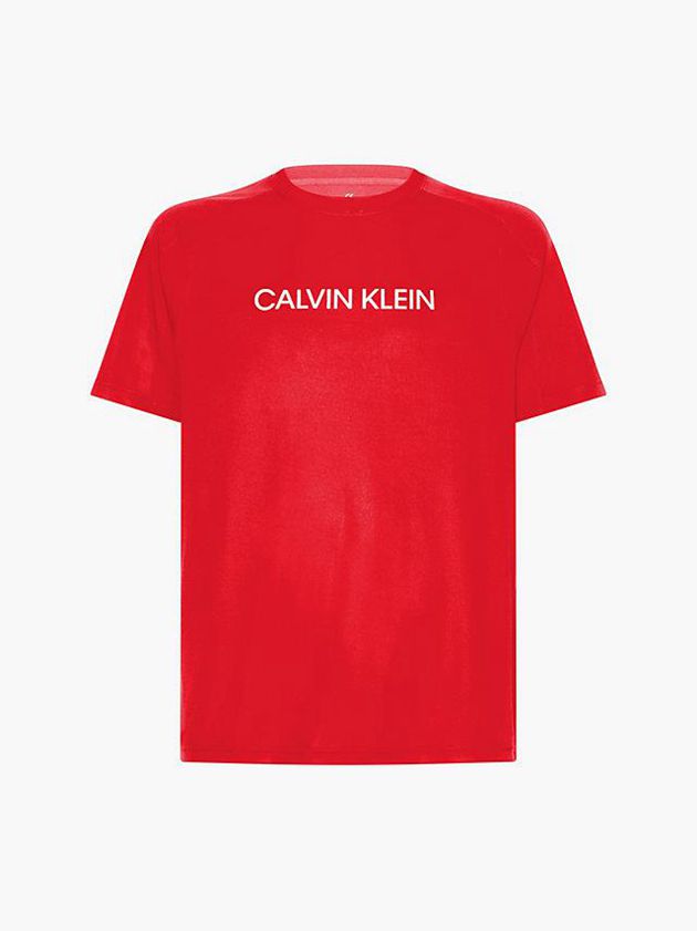 Red Calvin Klein Recycled Polyester Logo Gym Men T-Shirt | LRAI-38259