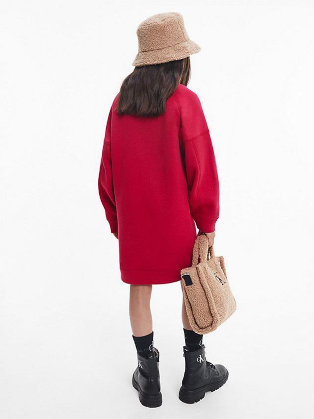 Red Calvin Klein Recycled Polyester Sweatshirt Girls's Dress | TWEF-83649