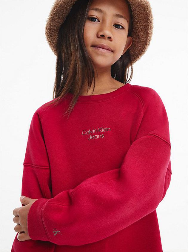 Red Calvin Klein Recycled Polyester Sweatshirt Girls's Dress | TWEF-83649