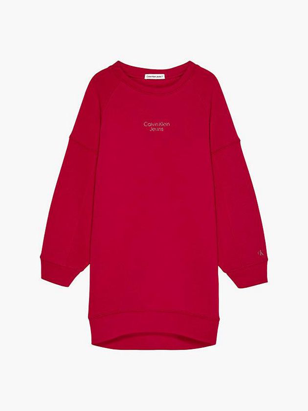 Red Calvin Klein Recycled Polyester Sweatshirt Girls's Dress | TWEF-83649