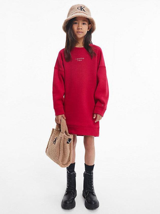 Red Calvin Klein Recycled Polyester Sweatshirt Girls\'s Dress | TWEF-83649