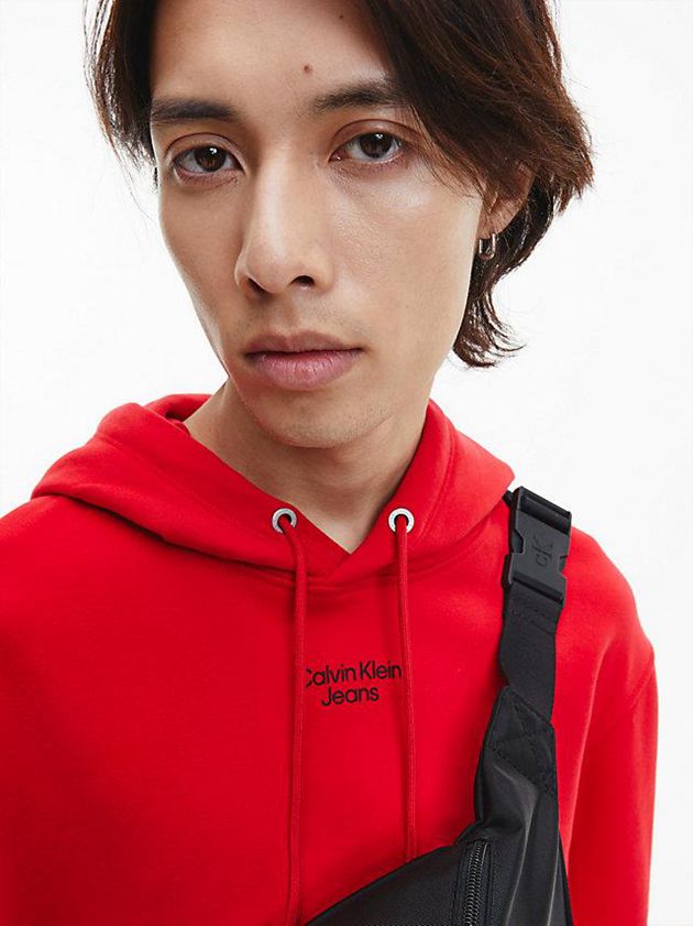 Red Calvin Klein Relaxed Men Hoodie | SLPJ-60273