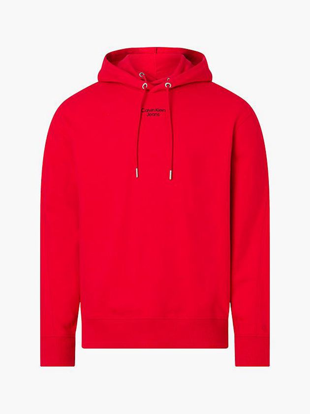 Red Calvin Klein Relaxed Men Hoodie | SLPJ-60273