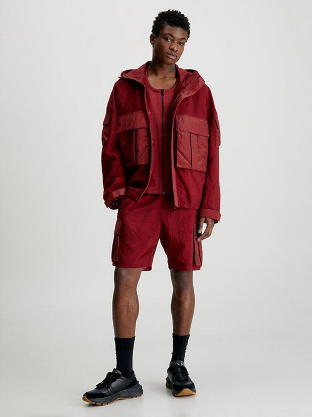 Red Calvin Klein Relaxed Nylon Mesh Cargo Men Shorts | IJEQ-36528