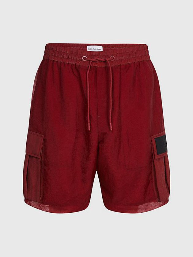 Red Calvin Klein Relaxed Nylon Mesh Cargo Men Shorts | IJEQ-36528