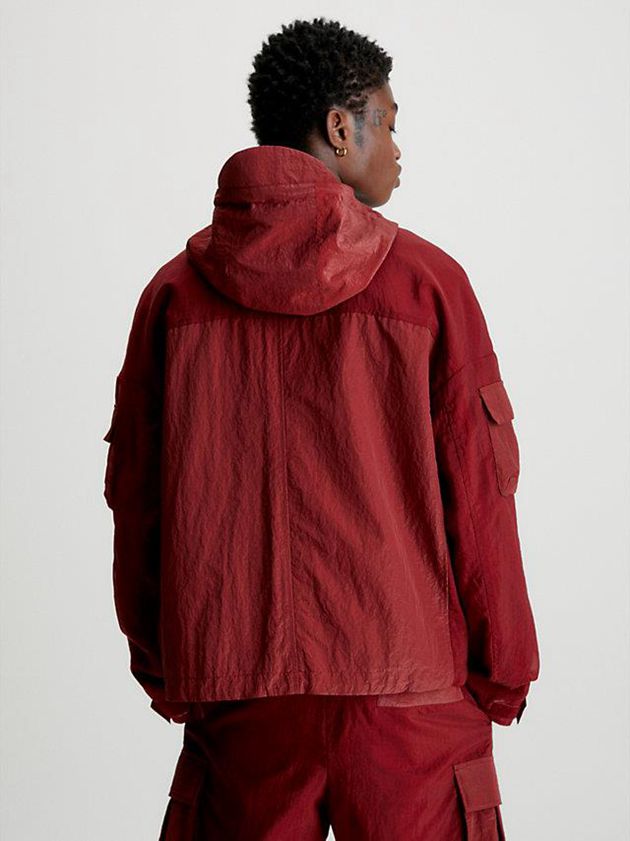 Red Calvin Klein Relaxed Nylon Mesh Zip Up Men Jacket | HLVB-35649