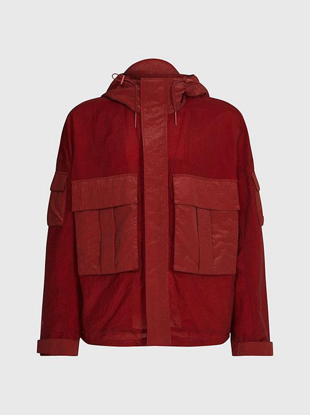 Red Calvin Klein Relaxed Nylon Mesh Zip Up Men Jacket | HLVB-35649