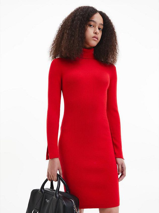 Red Calvin Klein Roll Neck Jumper Women Dress | CODQ-02934