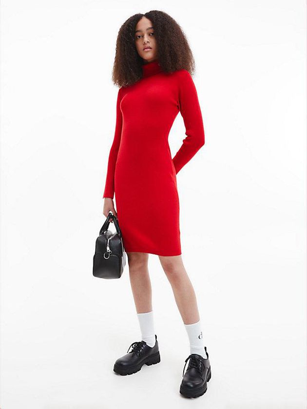 Red Calvin Klein Roll Neck Jumper Women Dress | CODQ-02934
