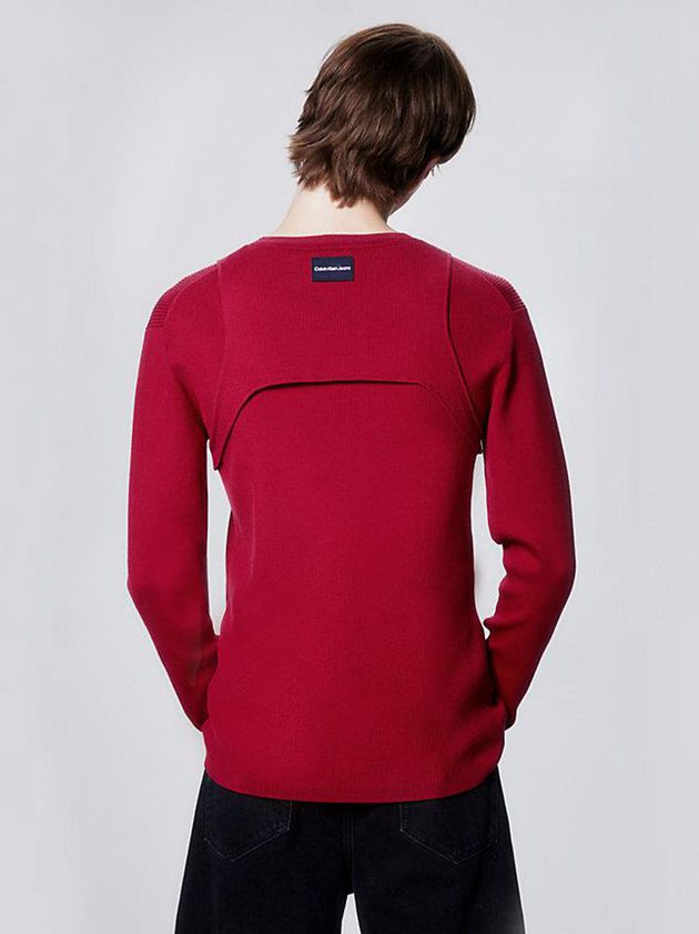 Red Calvin Klein Slim Harness Detail Jumper Men Sweater | KGTP-32910