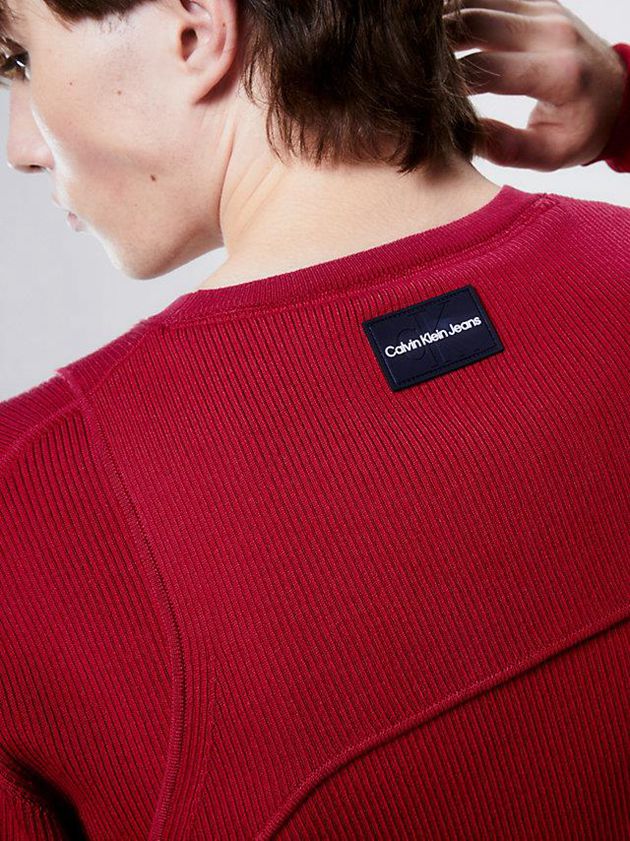 Red Calvin Klein Slim Harness Detail Jumper Men Sweater | KGTP-32910