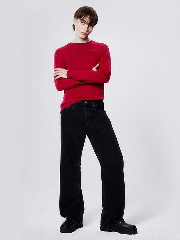 Red Calvin Klein Slim Harness Detail Jumper Men Sweater | KGTP-32910
