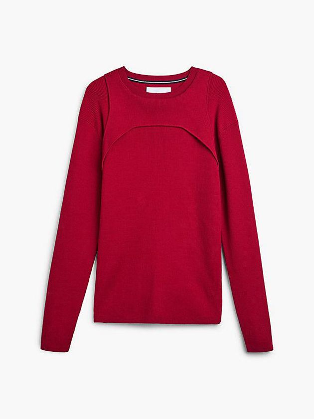 Red Calvin Klein Slim Harness Detail Jumper Men Sweater | KGTP-32910