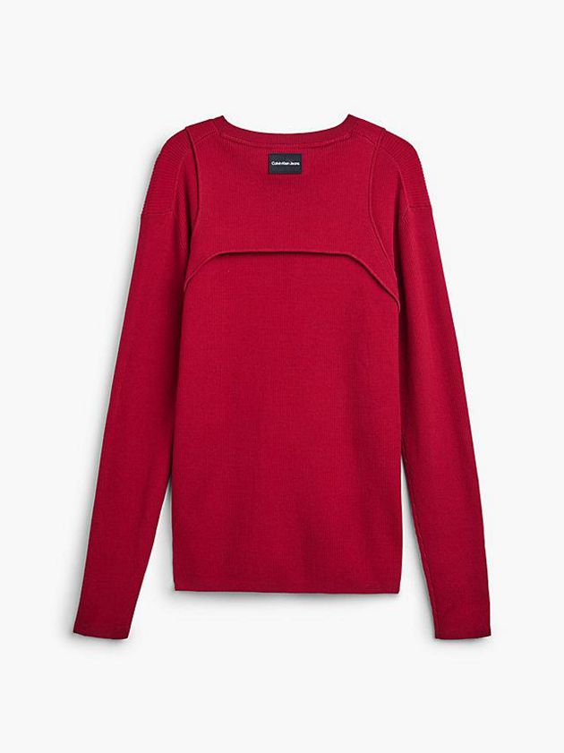 Red Calvin Klein Slim Harness Detail Jumper Men Sweater | KGTP-32910