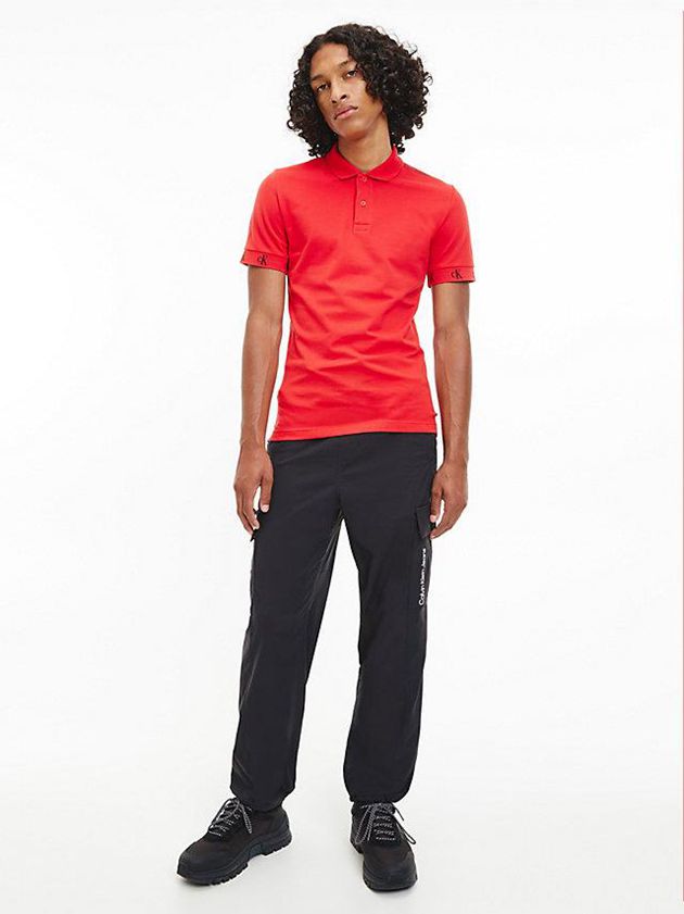 Red Calvin Klein Slim Logo Cuff Men Polo Shirt | AQRP-70195