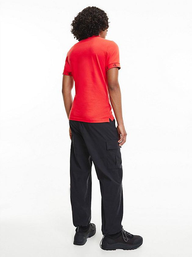 Red Calvin Klein Slim Logo Cuff Men Polo Shirt | AQRP-70195