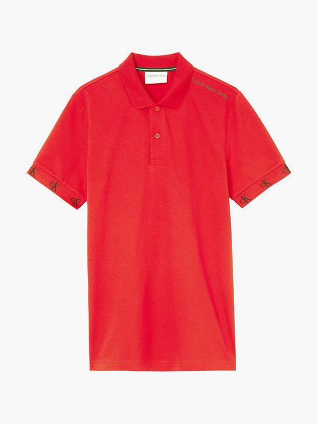 Red Calvin Klein Slim Logo Cuff Men Polo Shirt | AQRP-70195