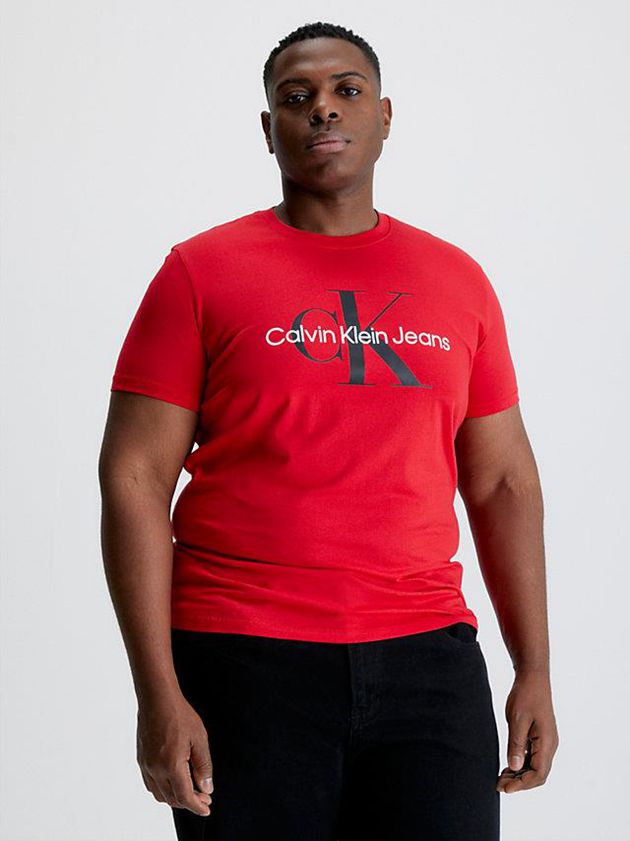 Red Calvin Klein Slim Monogram Men T-Shirt | SBYR-34698