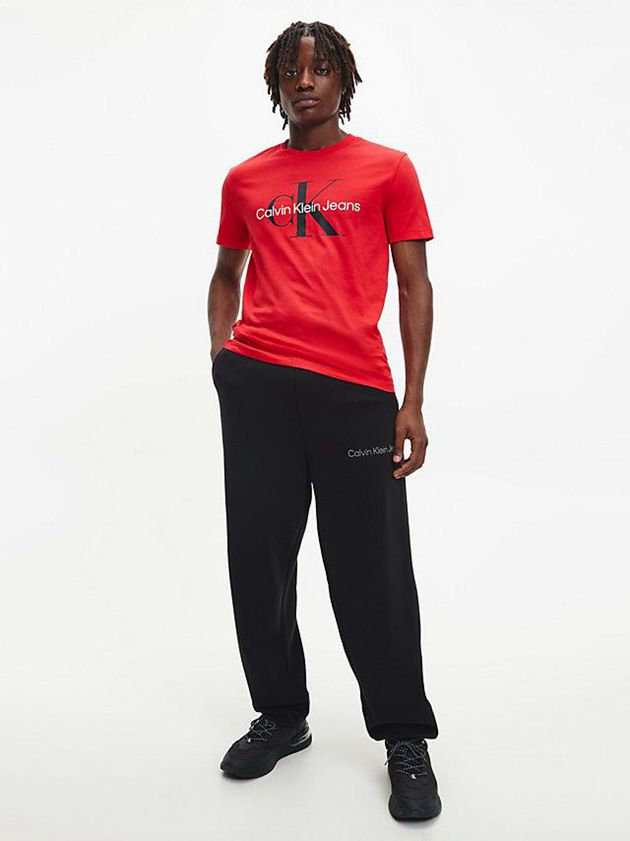 Red Calvin Klein Slim Monogram Men T-Shirt | SBYR-34698