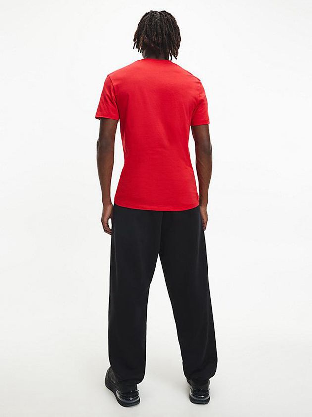Red Calvin Klein Slim Monogram Men T-Shirt | SBYR-34698