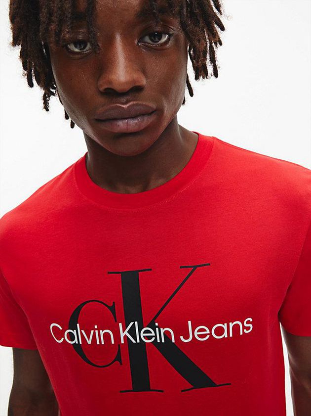 Red Calvin Klein Slim Monogram Men T-Shirt | SBYR-34698