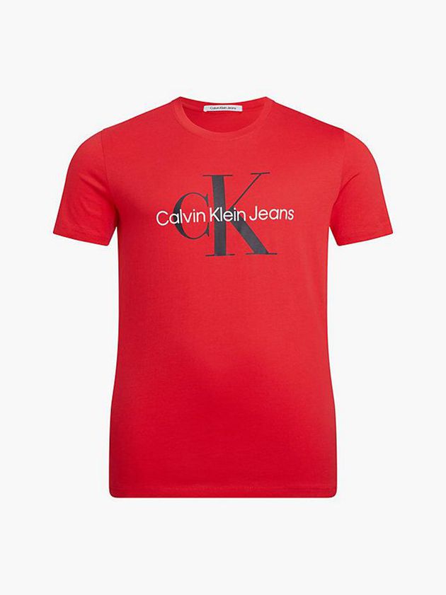 Red Calvin Klein Slim Monogram Men T-Shirt | SBYR-34698