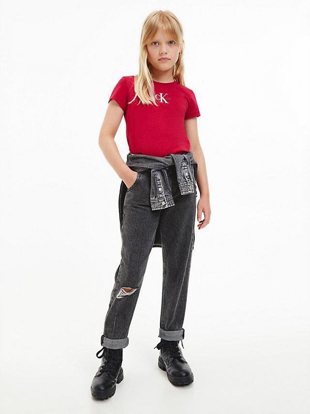 Red Calvin Klein Slim Organic Cotton Girls's T-Shirt | WIZL-86945