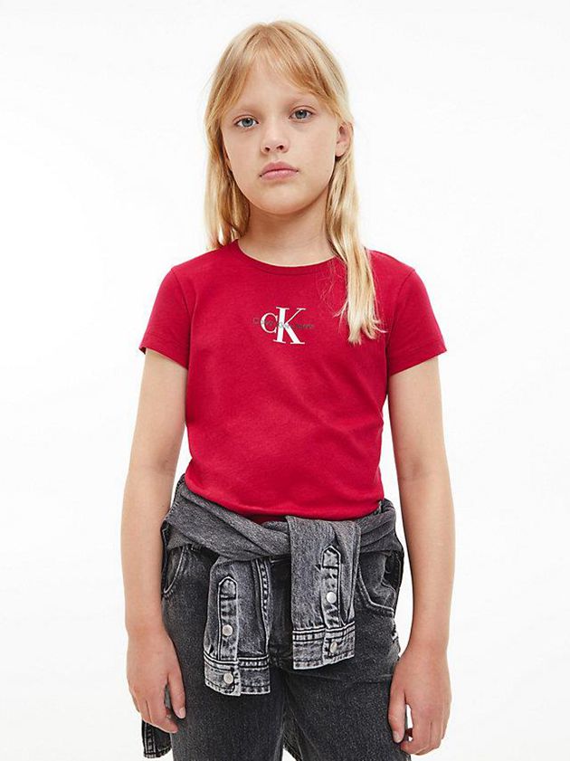 Red Calvin Klein Slim Organic Cotton Girls\'s T-Shirt | WIZL-86945