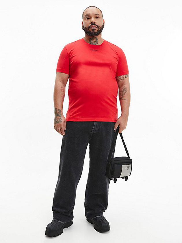 Red Calvin Klein Slim Organic Cotton Men T-Shirt | ESYA-59264