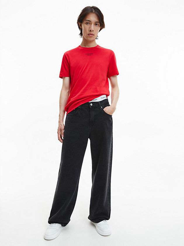 Red Calvin Klein Slim Organic Cotton Men T-Shirt | ESYA-59264