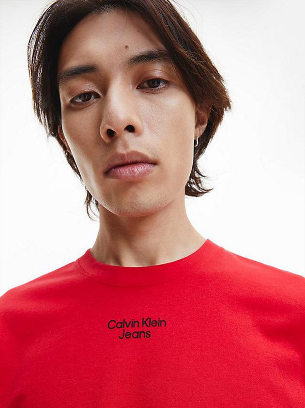 Red Calvin Klein Slim Organic Cotton Men T-Shirt | ESYA-59264