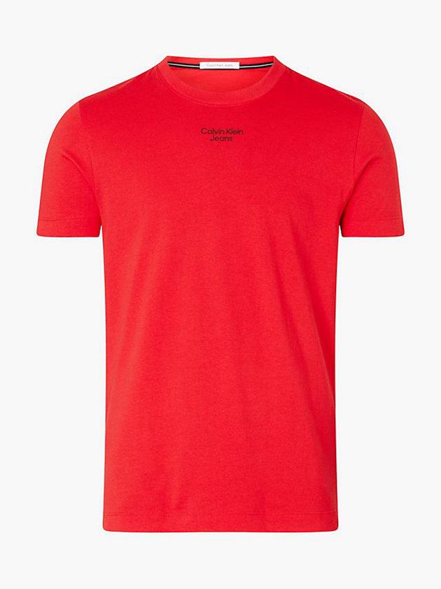 Red Calvin Klein Slim Organic Cotton Men T-Shirt | ESYA-59264