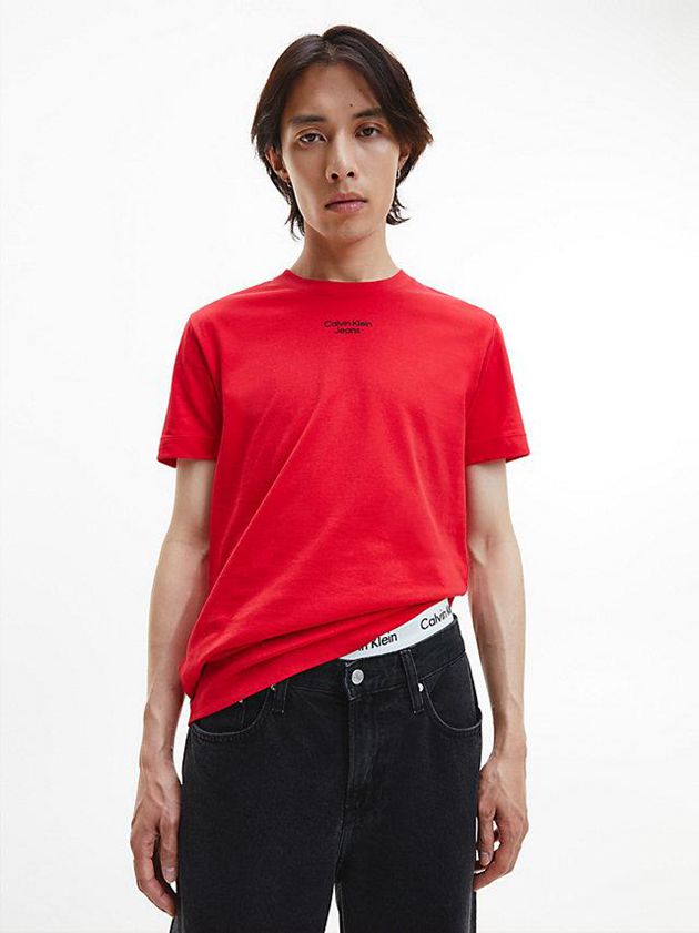 Red Calvin Klein Slim Organic Cotton Men T-Shirt | ESYA-59264