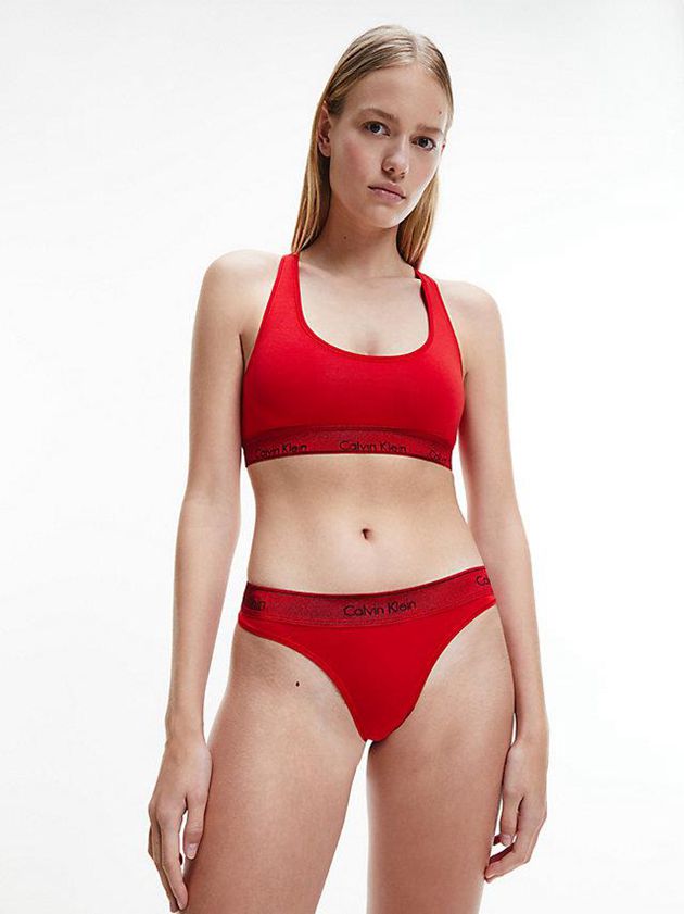 Red Calvin Klein Thong Set - Modern Cotton Women Bra | DCPT-38521