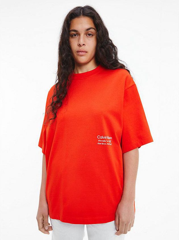 Red Calvin Klein Unisex Printed - CK Standards Men T-Shirt | AFBR-52394