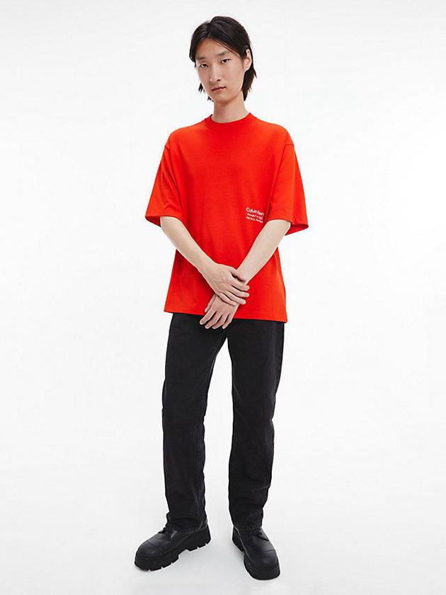 Red Calvin Klein Unisex Printed - CK Standards Men T-Shirt | AFBR-52394