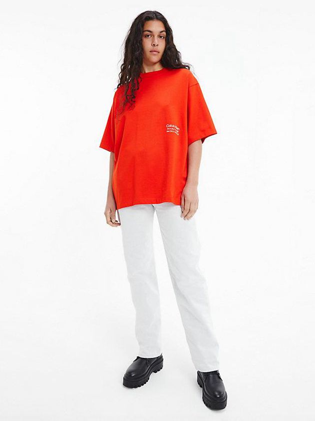 Red Calvin Klein Unisex Printed - CK Standards Men T-Shirt | AFBR-52394