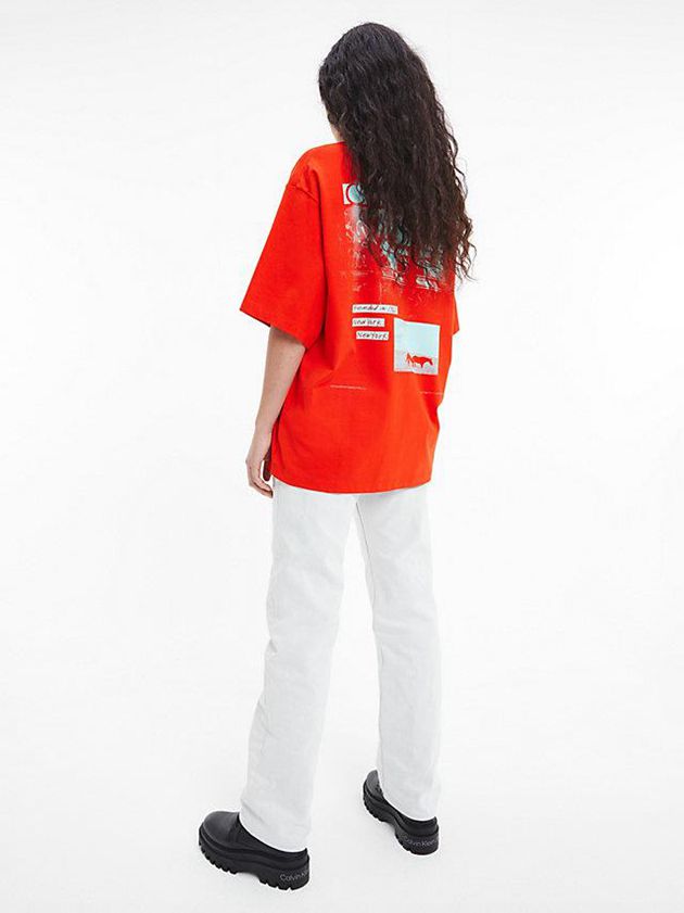 Red Calvin Klein Unisex Printed - CK Standards Men T-Shirt | AFBR-52394