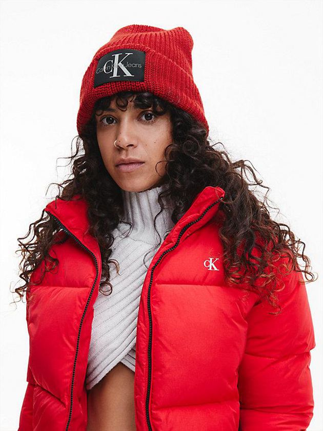 Red Calvin Klein Wool Blend Women Beanie | EIWL-91358