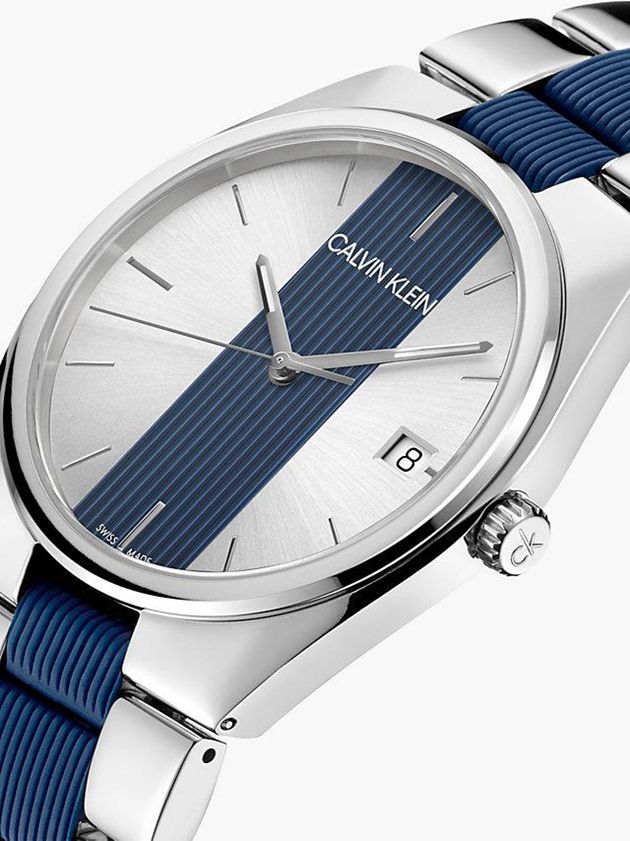 Silver Calvin Klein Calvin Klein Contrast Men Watch | PIBH-89607