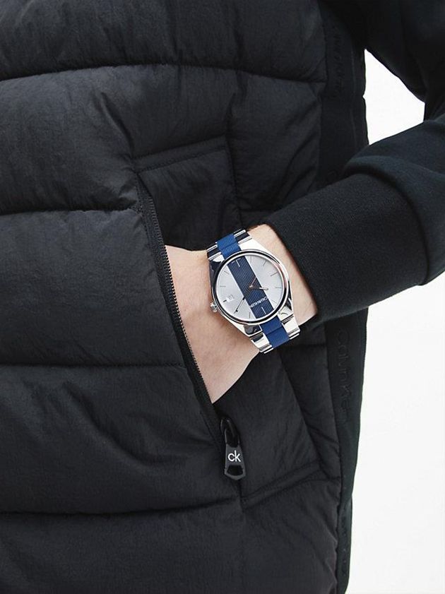 Silver Calvin Klein Calvin Klein Contrast Men Watch | PIBH-89607