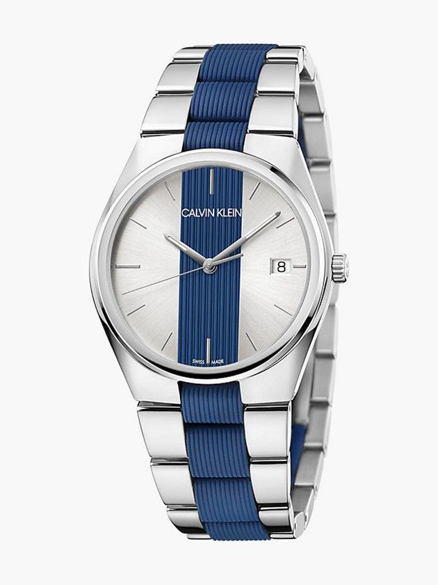 Silver Calvin Klein Calvin Klein Contrast Men Watch | PIBH-89607